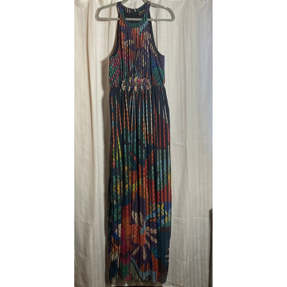 Geisha Designs Anthropologie Black Motif Embellished Maxi Dress 12 New Boho Chic